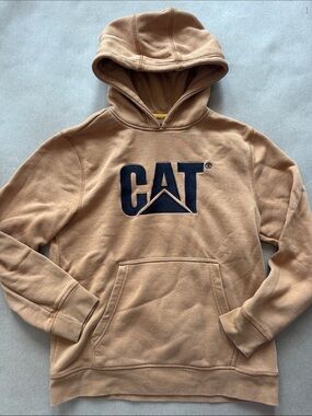 Caterpillar Tan Hoodie with Navy CAT Logo
